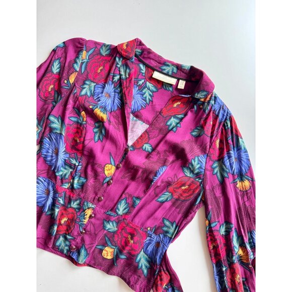MOULINETTE SOEURS x ANTHROPOLOGIE Maisie Purple Floral Wrap Blouse Top, Size 4 - Picture 6 of 13